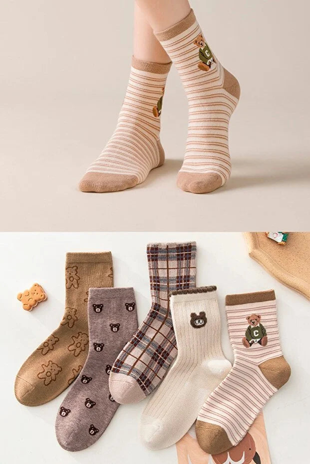 5 Pair Patterned Women Socks Soft Comfortable Daily Use