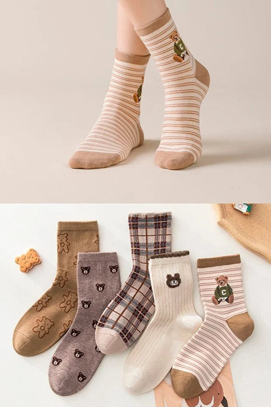 5 Pair Patterned Women Socks Soft Comfortable Daily Use